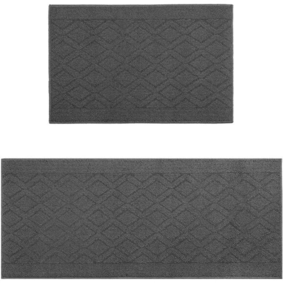 Kitchen Rug Set Anti Fatigue Mats 2 Piece Grey Washable Non Slip Floor Mat - Picture 5 of 7
